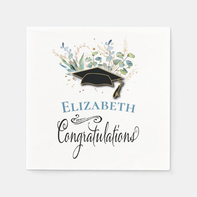 Serviette En Papier Eucalyptus Gold Félicitations Parti de Graduation (Devant)