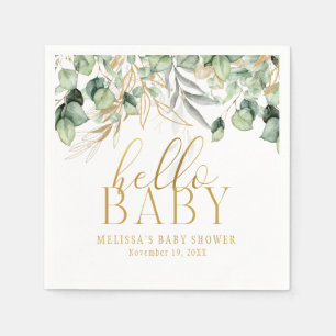 Serviette En Papier Eucalyptus Green Leaf & Gold Hello Baby