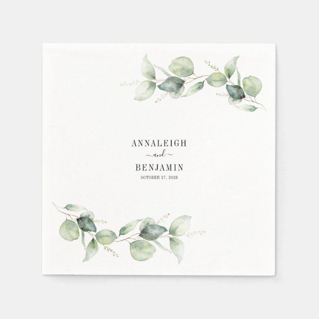 Serviette En Papier Eucalyptus Greenery Cocktail Mariage (Devant)