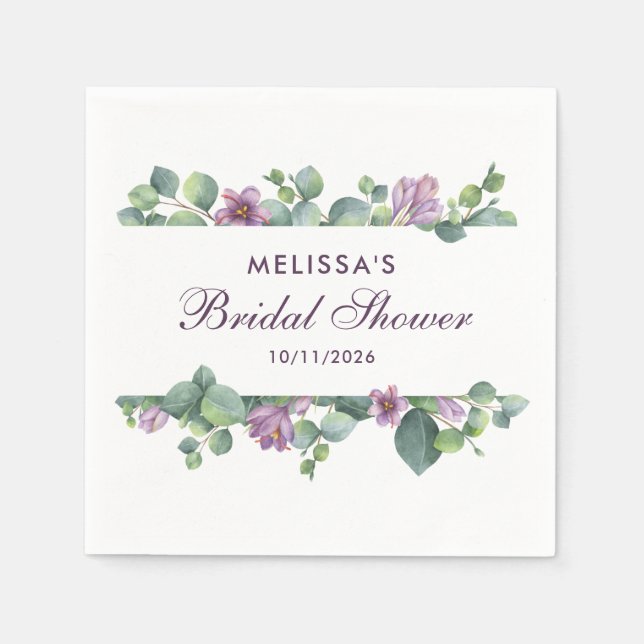 Serviette En Papier Eucalyptus Greenery Green Purple Bridal Shower  (Devant)