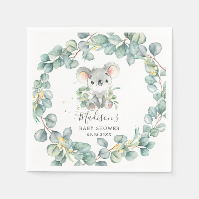 Serviette En Papier Eucalyptus Greenery Koala Baby Boy Shower Birthday (Devant)
