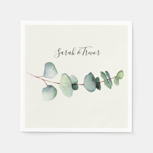 Serviette En Papier Eucalyptus Minimaliste Mariage Cocktail Napkin (Devant)