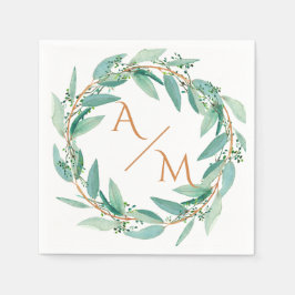 Serviette En Papier Eucalyptus Moderne Calligraphie Monogramme Mariage