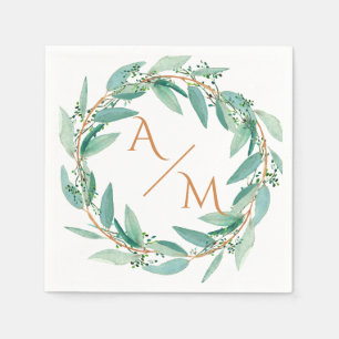 Serviette En Papier Eucalyptus Moderne Calligraphie Monogramme Mariage