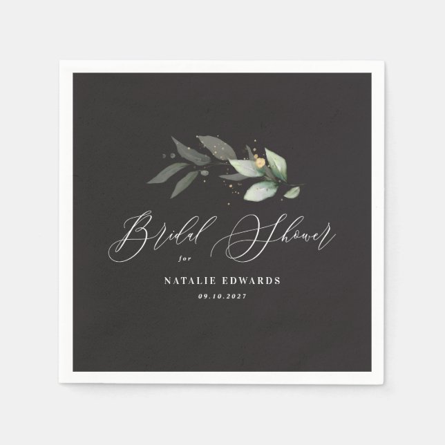 Serviette En Papier Eucalyptus noir douche nuptiale (Devant)