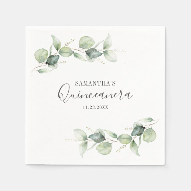 Serviette En Papier Eucalyptus Quinceanera 15e Anniversaire Document d (Devant)