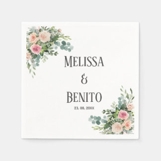 Serviette En Papier Eucalyptus rose pâle Mariage d'aquarelle
