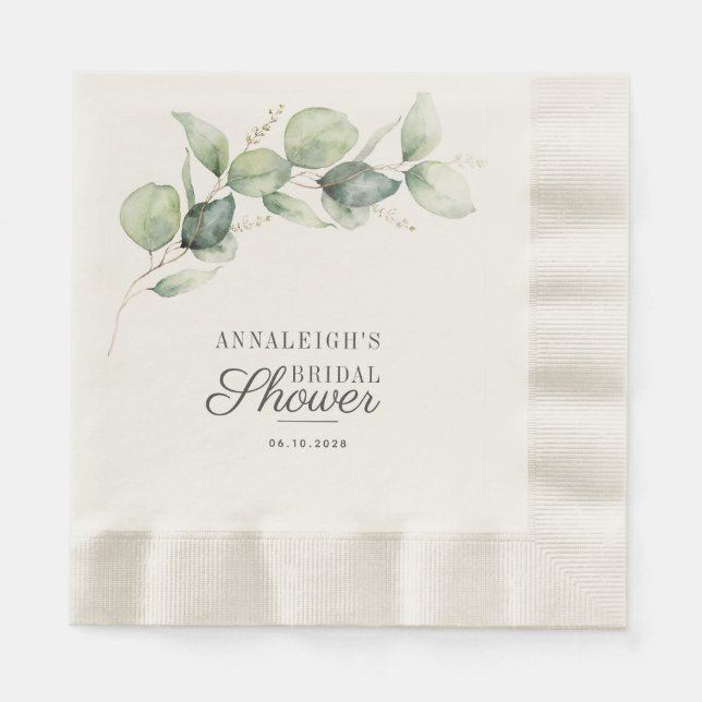 Serviette En Papier Eucalyptus Rustic Script Fête de Mariage Verdure (Devant)