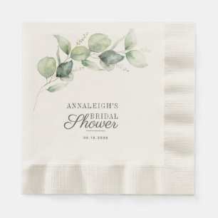 Serviette En Papier Eucalyptus Rustique Script Fête des mariées Verdur