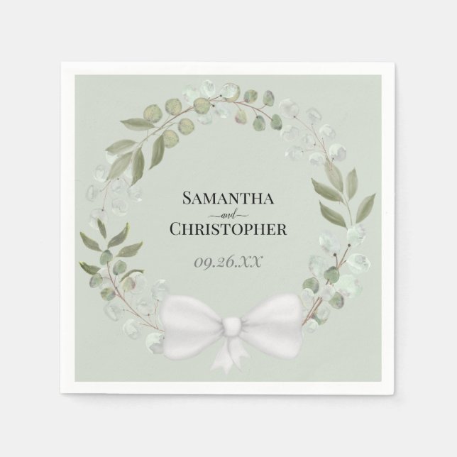 Serviette En Papier Eucalyptus rustique Wreath Élégant Mariage vert (Devant)