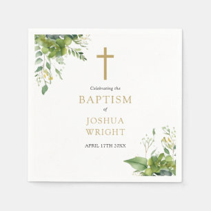 Serviette En Papier Eucalyptus Verdure Baptême Floral Baptême Baptême