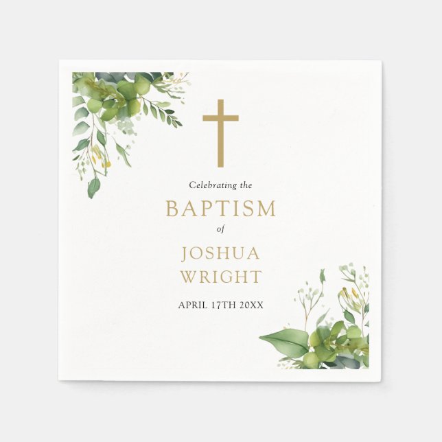 Serviette En Papier Eucalyptus Verdure Baptême Floral Baptême Baptême  (Devant)