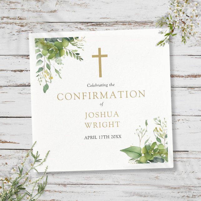 Serviette En Papier Eucalyptus vert Confirmation florale (Eucalyptus Greenery Floral Confirmation Napkins)