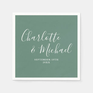 Serviette En Papier Eucalyptus Vert Élégant Moderne Écriture Mariage