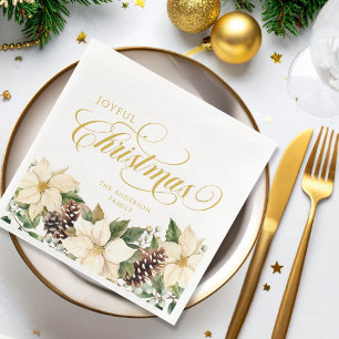 Serviette En Papier Euphorbe blanche de Noël joyeuse personnalisée