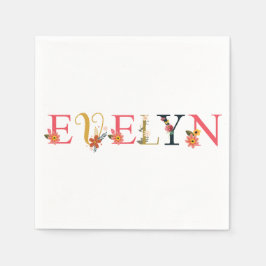 Serviette En Papier EVELYN Nom Art Avec Fleurs Brodées