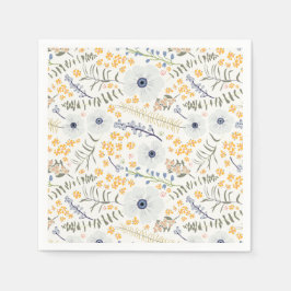 Serviette En Papier Événement de motif botanique fleurs jaunes bleus