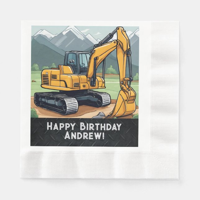 Serviette En Papier Excavateur Construction Équipement Digger Annivers (Devant)