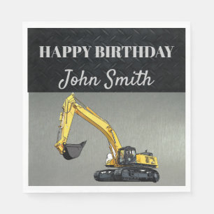 Serviette En Papier Excavator Construction Work Equipment Birthday
