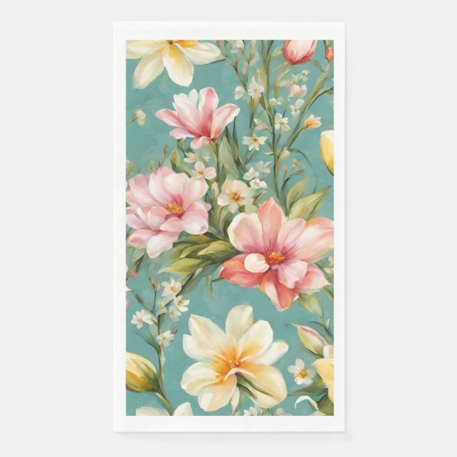 Serviette En Papier Exquise rose, Magnolia Jaune aux fleurs blanches (Devant)