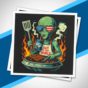 Serviette En Papier Extraterrestre Patriotique Drôle Grillant au Barbe