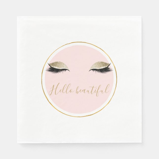 Serviette En Papier Eyelashes Noir Rose Or Glitzy (Devant)