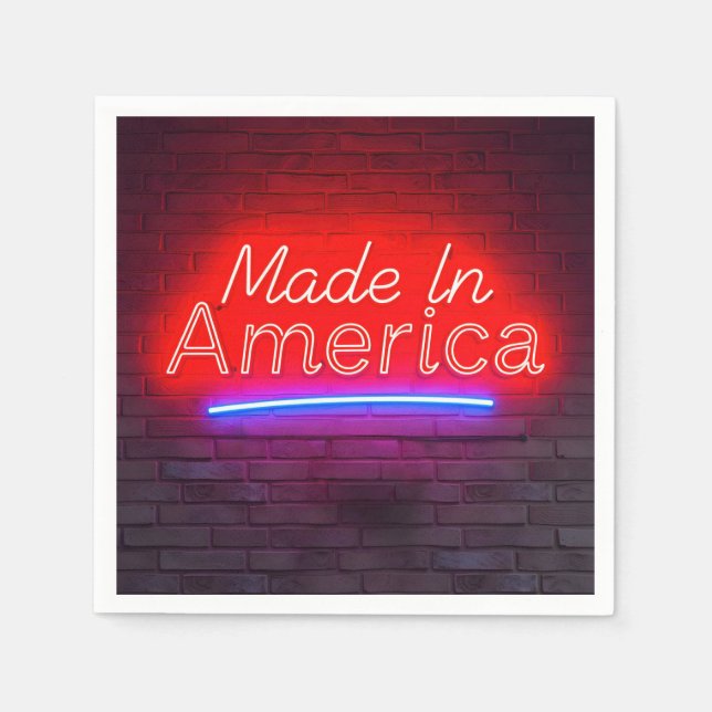 Serviette En Papier Fabriqué En Amérique Neon Sign On Brick (Devant)