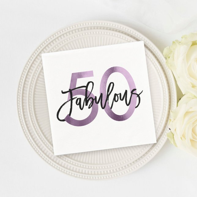 Serviette En Papier Fabuleux 50ème | Purple Lilac Elégant Anniversaire (Créateur téléchargé)