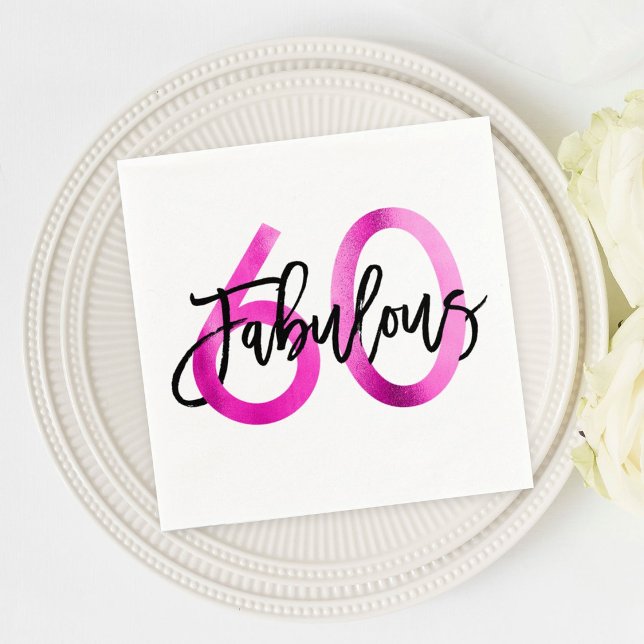 Serviette En Papier Fabuleux 60e | Pink Modern Elegant Chic Anniversai (Créateur téléchargé)