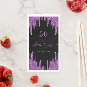 Serviette En Papier Fabuleux anniversaire noir violet parties scintill