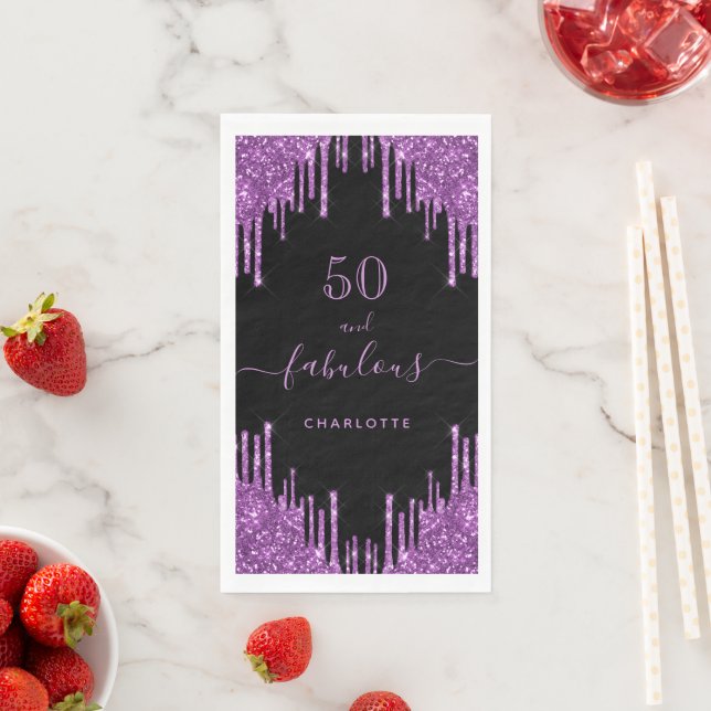 Serviette En Papier Fabuleux anniversaire noir violet parties scintill (En situation)