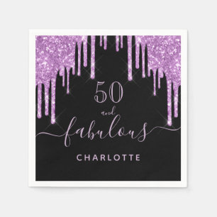 Serviette En Papier Fabuleux anniversaire noir violet parties scintill