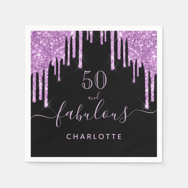 Serviette En Papier Fabuleux anniversaire noir violet parties scintill (Devant)