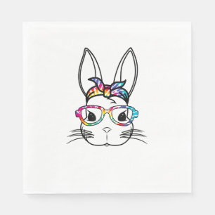Serviette En Papier Face De Lapin Mignonne Avec Lunettes De Teinture T