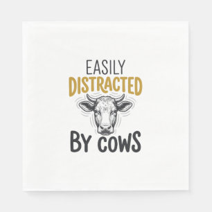 Serviette En Papier Facilement Distrait Par Les Vaches Drôle De T-Shir