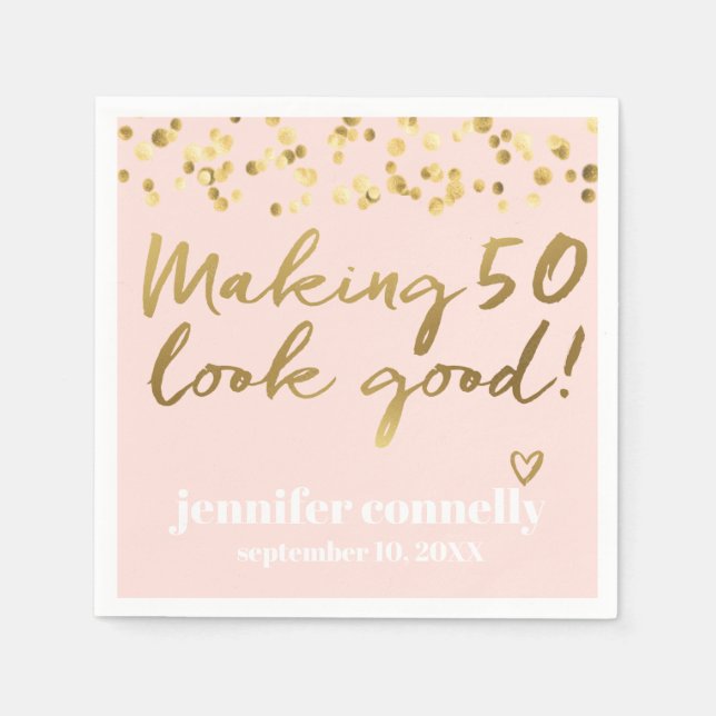 Serviette En Papier Faire 50 apparence bon or Script Confetti rose (Devant)