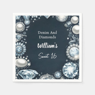 Serviette En Papier Faire Élégant Gem Bling Denim Et Diamonds Sweet 16