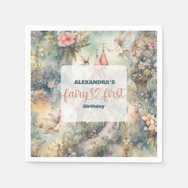 Serviette En Papier Fairy First Girl's 1st Birthday (Devant)