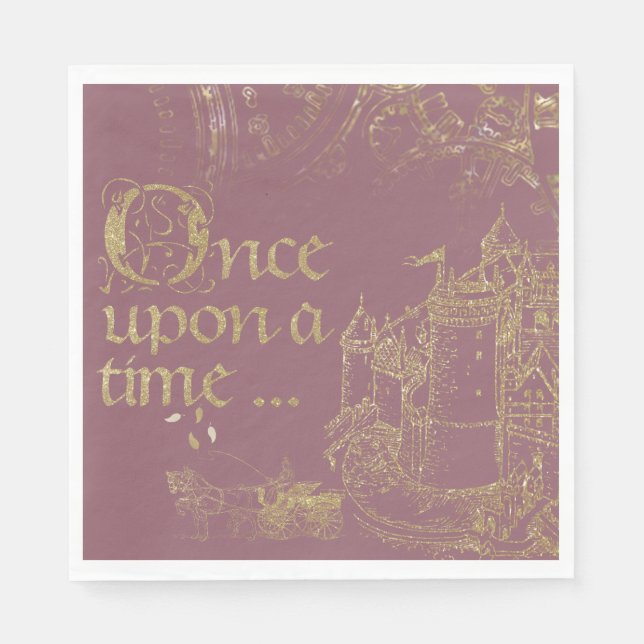 Serviette En Papier Fairy Tale Theme Castle Carriage Gold sur Blush (Devant)