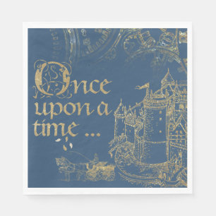 Serviette En Papier Fairy Tale Theme Castle Carriage Gold sur Navy Blu