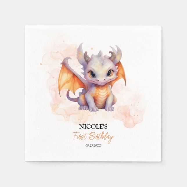 Serviette En Papier Fairytale mignonne Baby Dragon Anniversaire de enf (Devant)