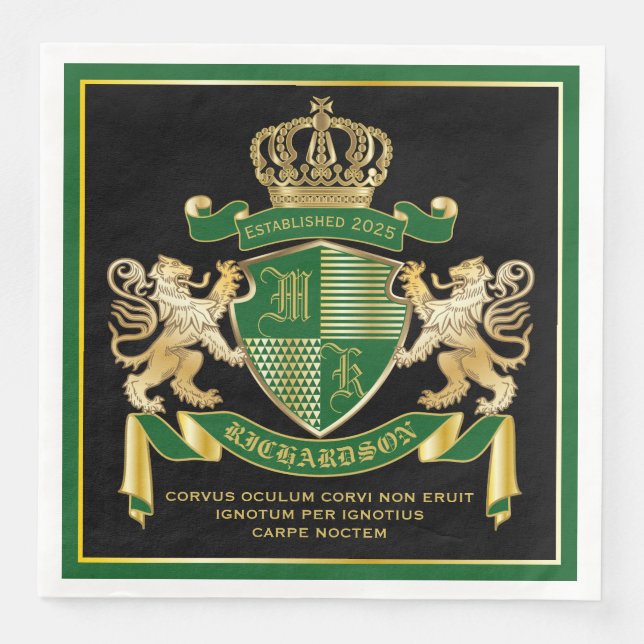 Serviette En Papier Faites votre propre blouse d'armoiries Green Gold  (Devant)