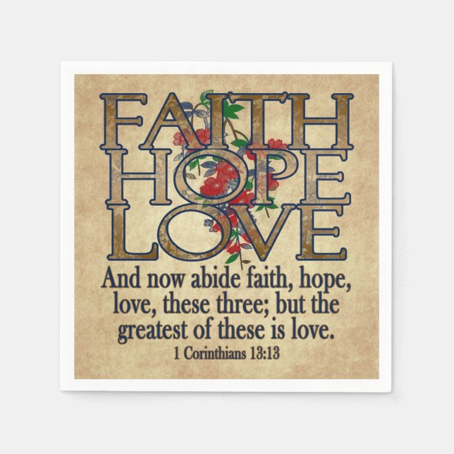 Serviette En Papier Faith Hope Love Élégante Bible Écriture Christian (Devant)