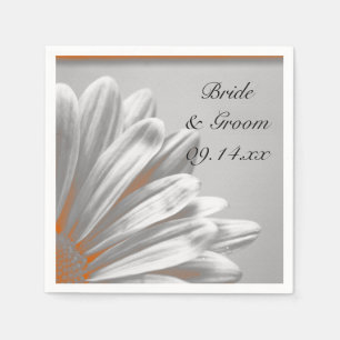 Serviette En Papier Faits saillants floraux orange et gris Mariage