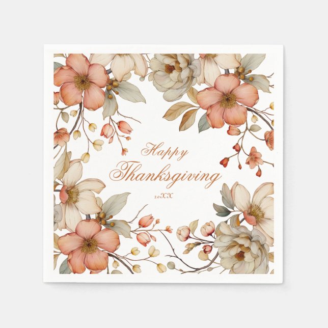 Serviette En Papier Fall Floral Thanksgiving  (Devant)