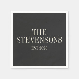 Serviette En Papier Famille Classique Design Nom Est Date Noir