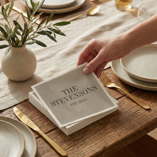 Serviette En Papier Famille Classique élégant Nom Est Date Taupe