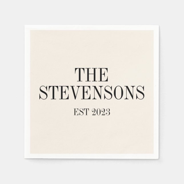 Serviette En Papier Famille Classique stylish Nom Est Date Ivory (Devant)