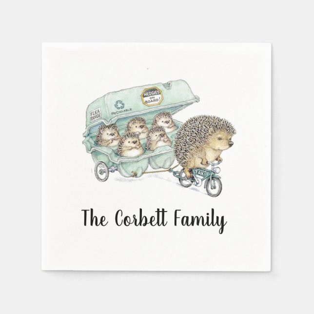 Serviette En Papier Famille de hérisson Whimsical personnalisable (Devant)