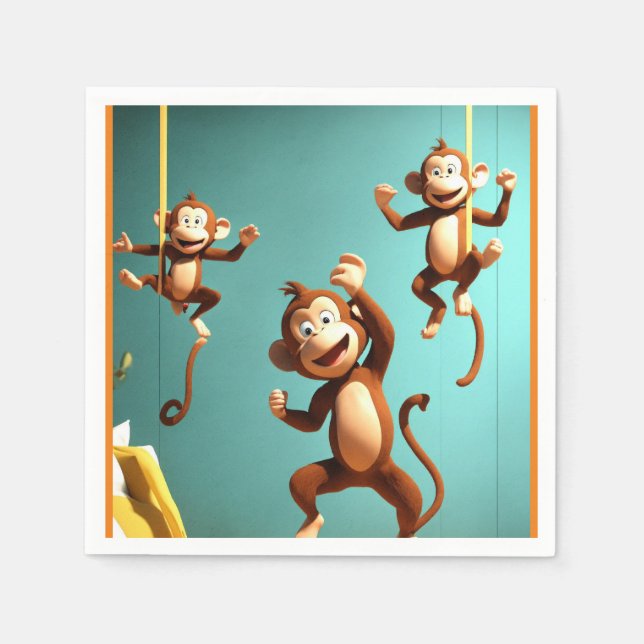 Serviette En Papier famille de singes coquins (Devant)